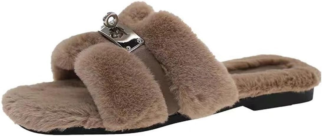 Axellion Womens Fuzzy Slides Open Toe Fluffy House Slippers Indoor Outdoor Furry Slide Sandals | Amazon (US)
