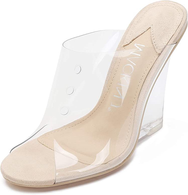 MACKIN J 405-1 Women's Clear Wedge Sandals Open Toe Slip On Mule Lucite Heel Dress Shoes | Amazon (US)