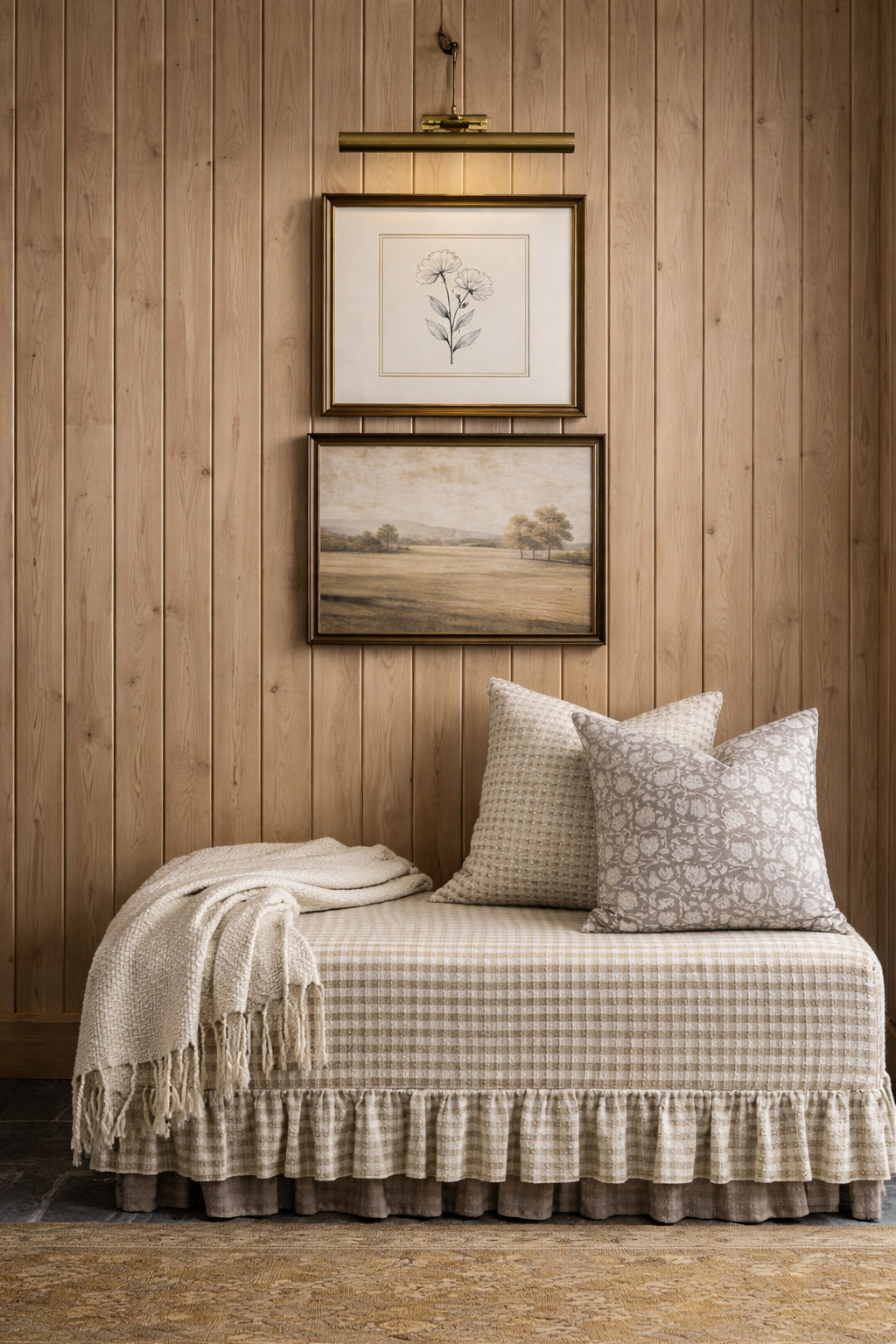 Soft gingham, layered neutrals, vintage frames, and that warm brass picture light!

#cozycorners #benchstyling #ginghamhome #vintagestyle #layeredneutrals #neutraldecor #collectedhome #cottageinspo #europeancottage #englishcottagevibes #studiomcgee #amberinteriorsinspired #traditionalhome #timelessdesign #warmminimalism #texturedhome #artwall #picturelight #homedetails #entrywayinspo #bedroomnook #interiorstyling #mycuratedhome #softtones #classicdecor #vintageart #neutralpalette #cozyathome #homeinspiration #designlovers 

 