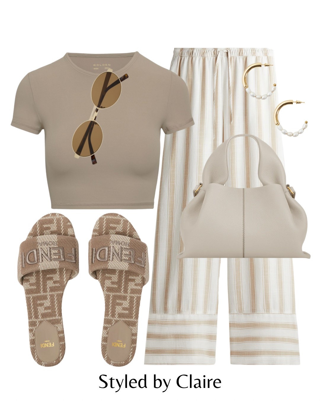 Fendi sandal styling😮‍💨
Tags: crop tshirt taupe neutral linen trousers stripe cream sliders printed flats polene Paris bag pearl earrings sunglasses fashion spring summer inspo outfit ideas chic women’s style city break Dubai Ibiza Barcelona brunch 

#LTKspring 

#LTKstyletip #LTKsummer