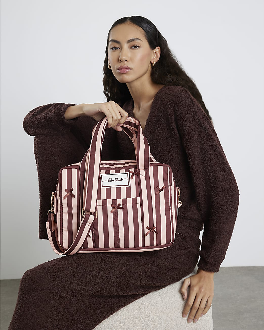 Pink Bow Stripe Holdall Bag | River Island UK & IE