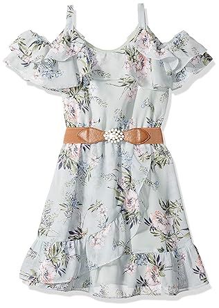 Amy Byer Girls' Big Cold-Shoulder Ruffle Front Dress | Amazon (US)