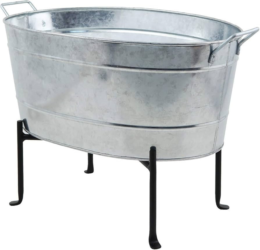 Achla Designs Classic Oval Galvanized Tub with Folding Stand, Galvanized Steel and Black, (C-51-S... | Amazon (US)