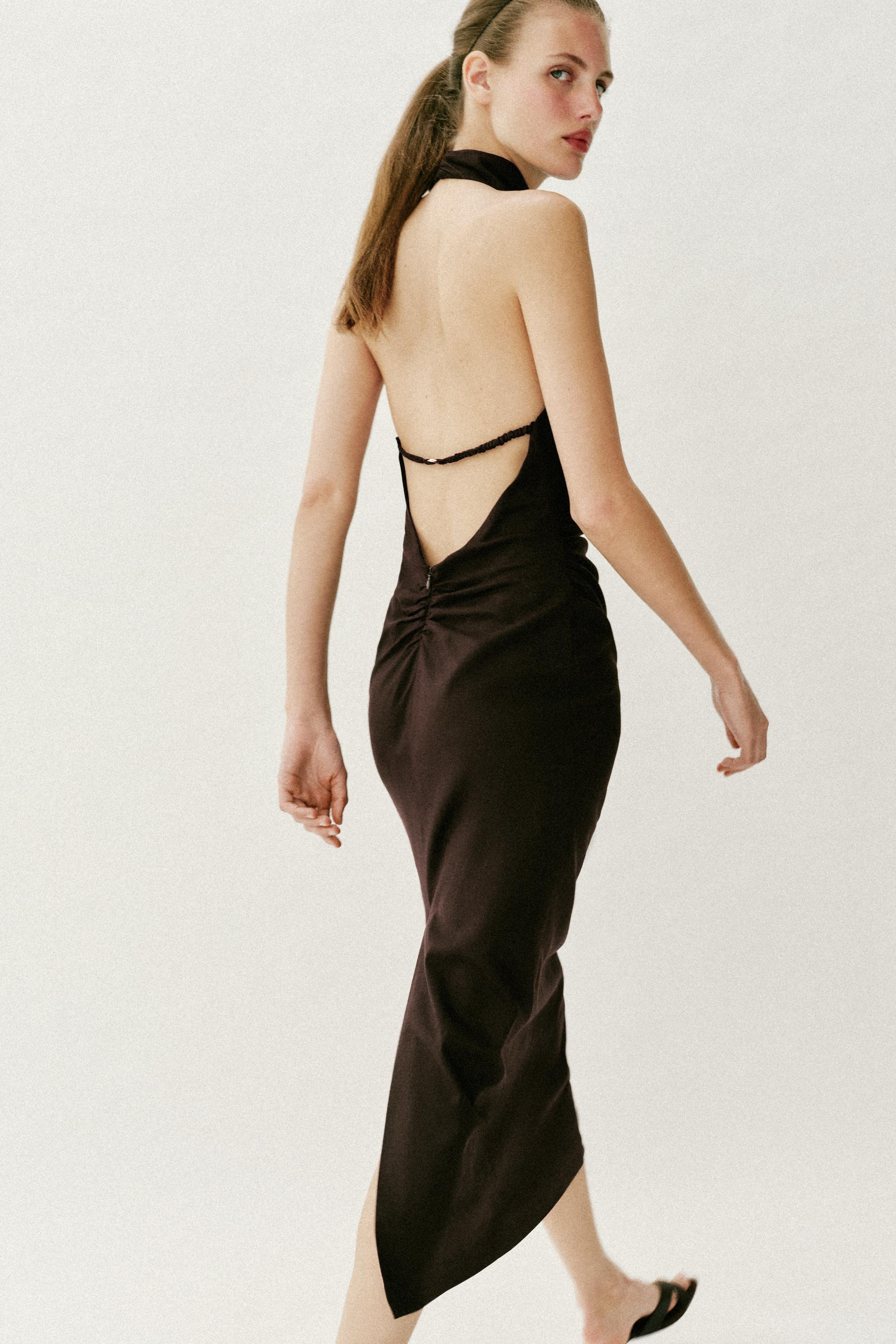 LINEN HALTER NECK MIDI DRESS | Zara US