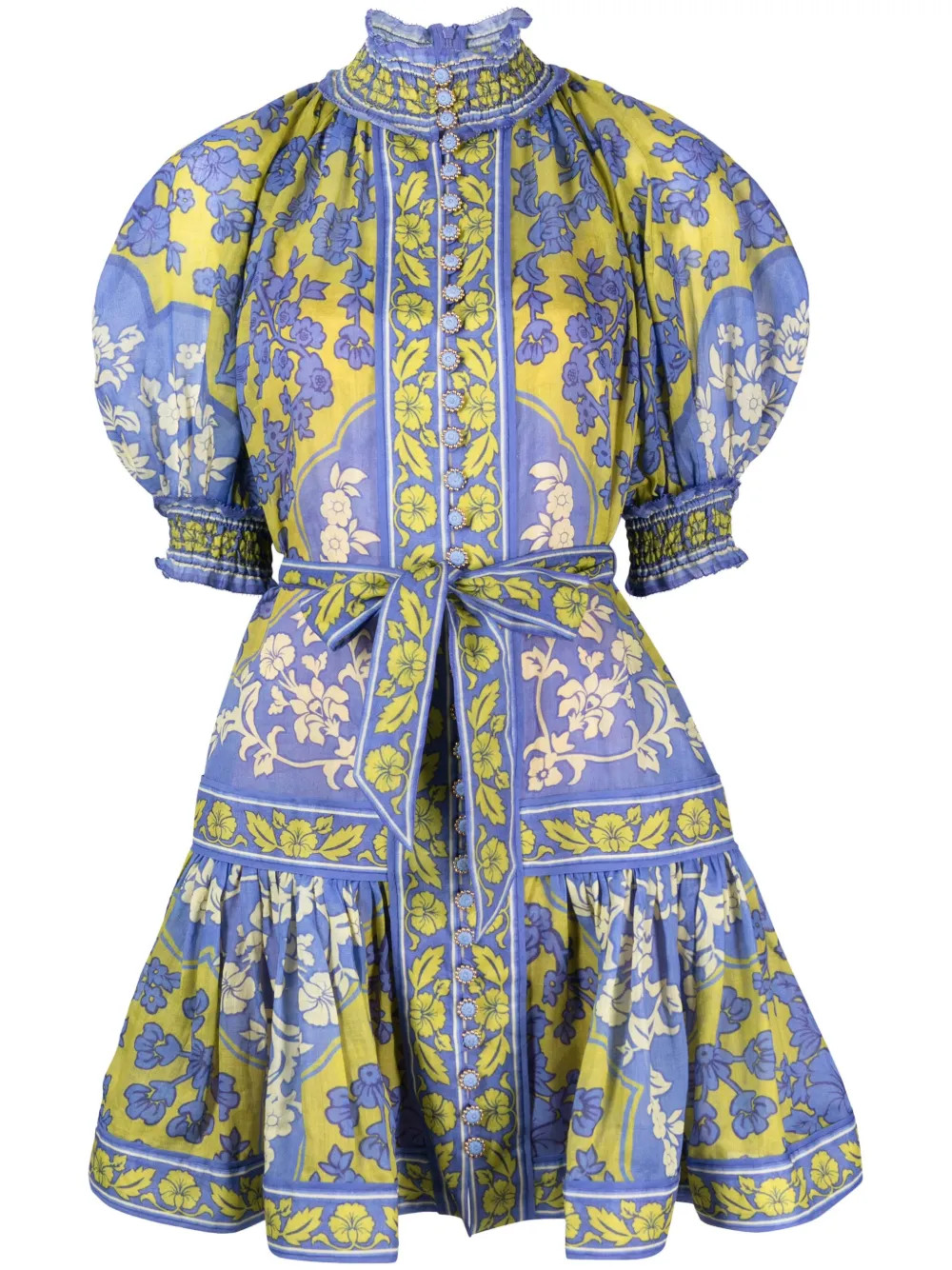 ZIMMERMANN Raie Lantern floral-print Minidress - Farfetch | Farfetch Global