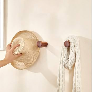 Natural Wood Wall Hooks, 4Pack Minimalist Hat Hanger Easy Install Wall Mount Wooden Peg Knob Waln... | Amazon (US)
