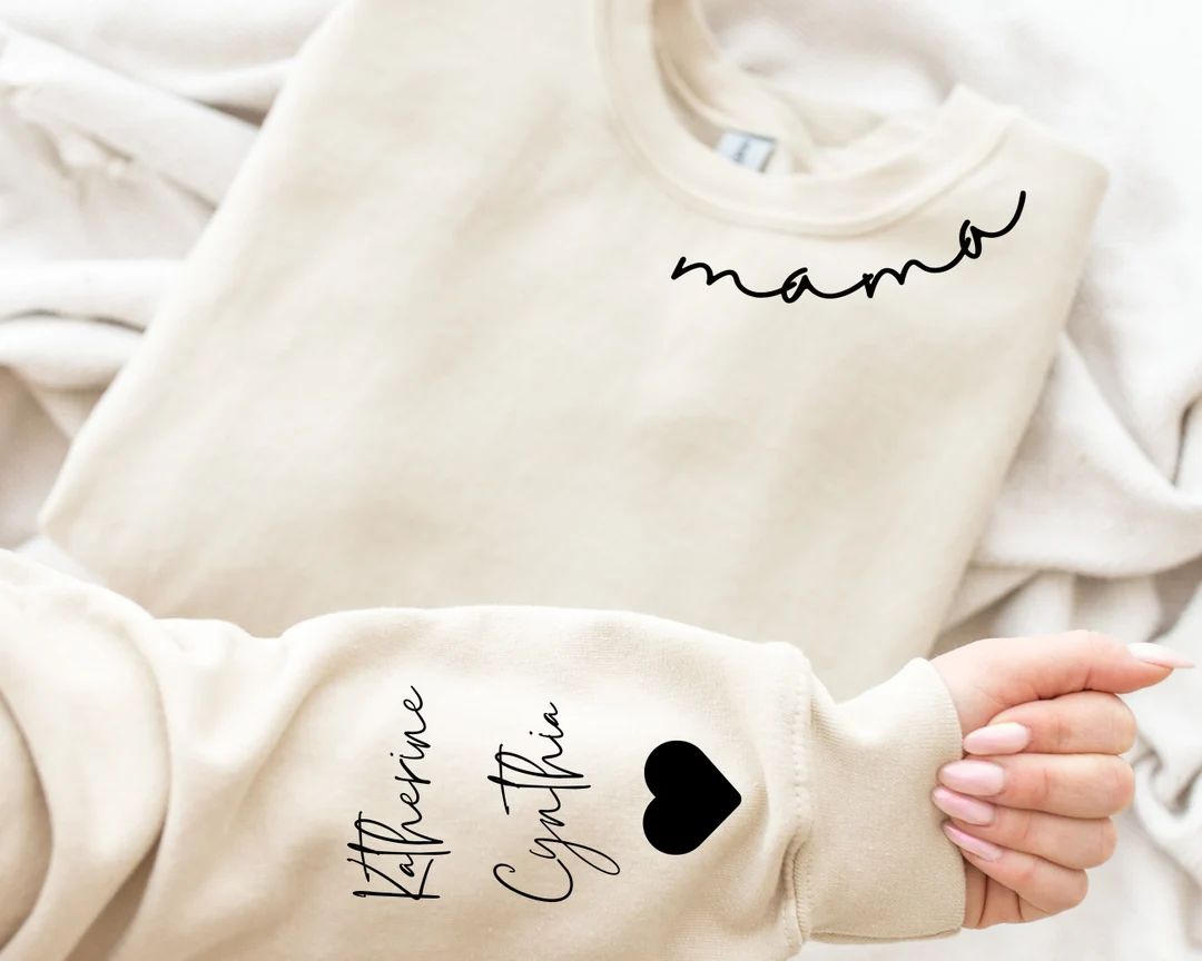 Custom Mama Sweatshirt With Kid Name on Sleeve Personalized - Etsy | Etsy (US)