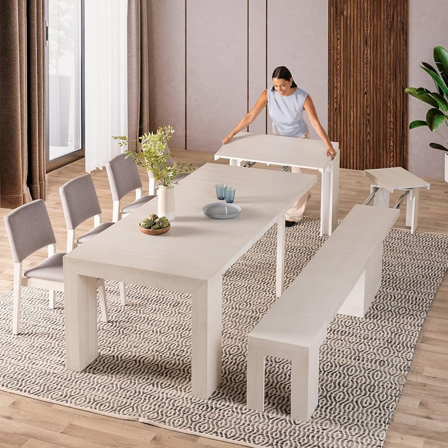 Transformer Expandable Dining Table Set – Solid Wood Table for 2 to 12 with Bench & 4 Stackable... | Amazon (US)
