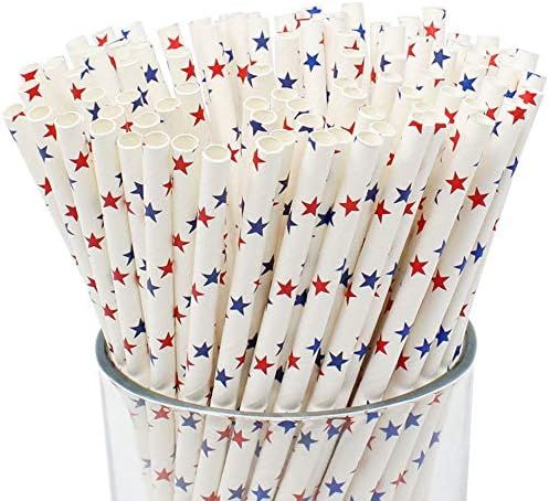 Just Artifacts Premium Disposable Drinking Paper Straws (100pcs, Red/Blue Stars) | Amazon (US)