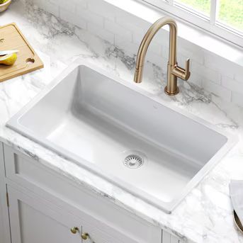 Kraus Turino Undermount 29.88-in x 18.13-in Glossy White Fireclay Single Bowl Kitchen Sink | Lowe's