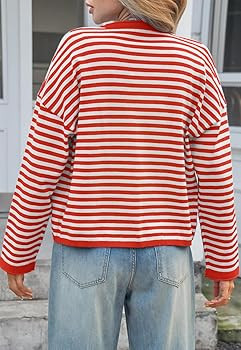 Womens Striped Cardigan Sweaters Casual Trendy Open Front Long Sleeve Button Down Lightweight Kni... | Amazon (US)