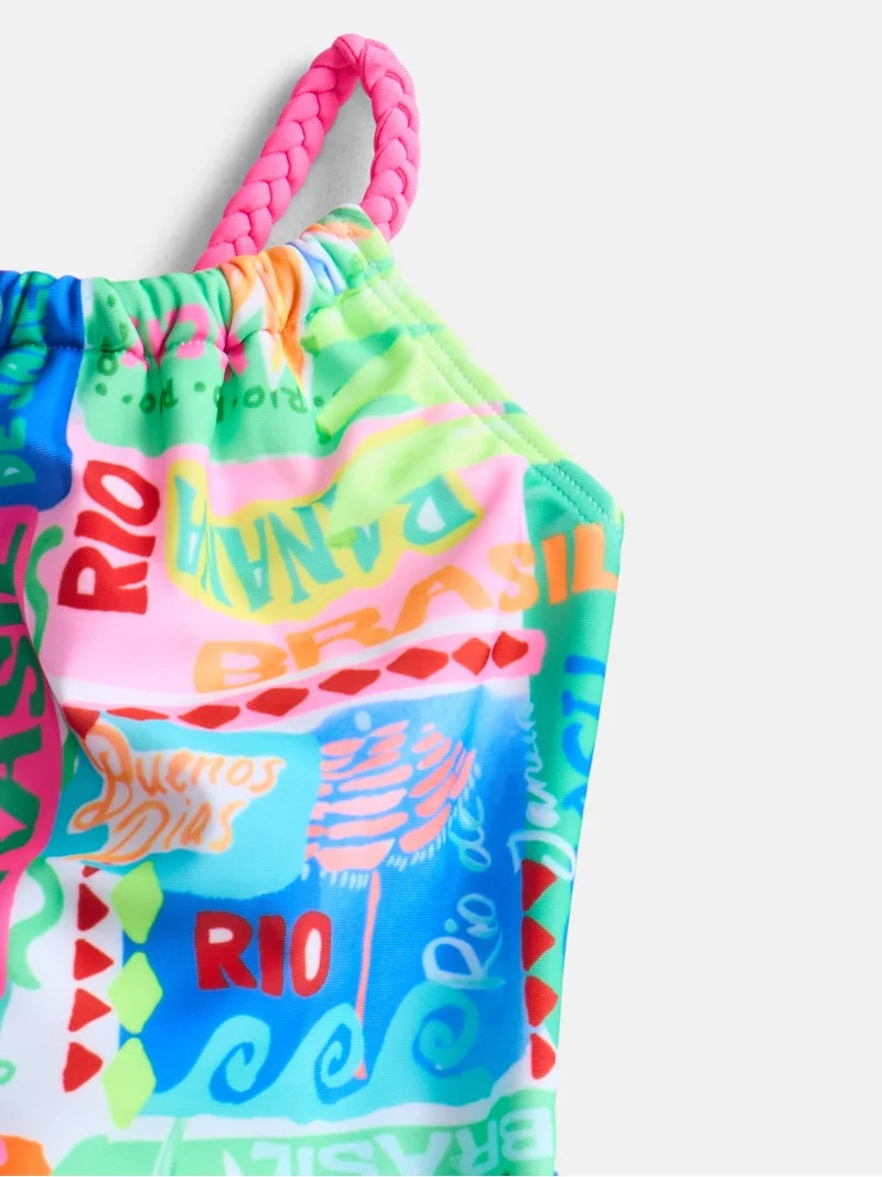 Wonder Nation Girls Cross-Back Strap Print Swim One-Piece, Sizes 4-16 | Walmart (US)