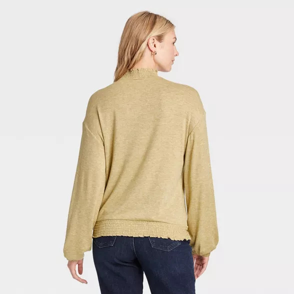 Women's Long Sleeve High Neck Smocked T-Shirt - A New Day™ | Target