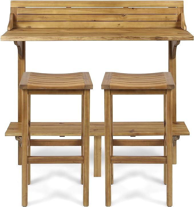 Christopher Knight Home Caribbean Outdoor Acacia Wood Balcony Bar Set, 3-Pcs Set, Natural Stained... | Amazon (US)