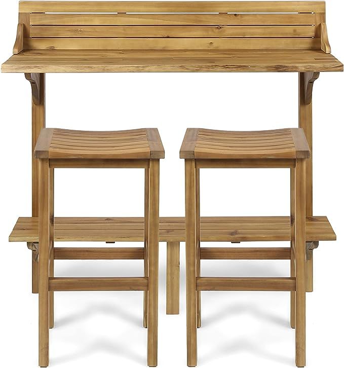 Christopher Knight Home Caribbean Outdoor Acacia Wood Balcony Bar Set, 3-Pcs Set, Natural Stained | Amazon (US)