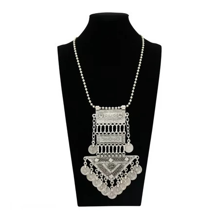 Antique Silver Plated Long Boho Coins Necklace | Walmart (US)