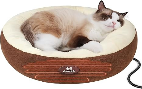 clawsable Heated Cat Bed for Small Medium Size Cats, Super Soft Round Heated Pet Bed with Warming... | Amazon (US)