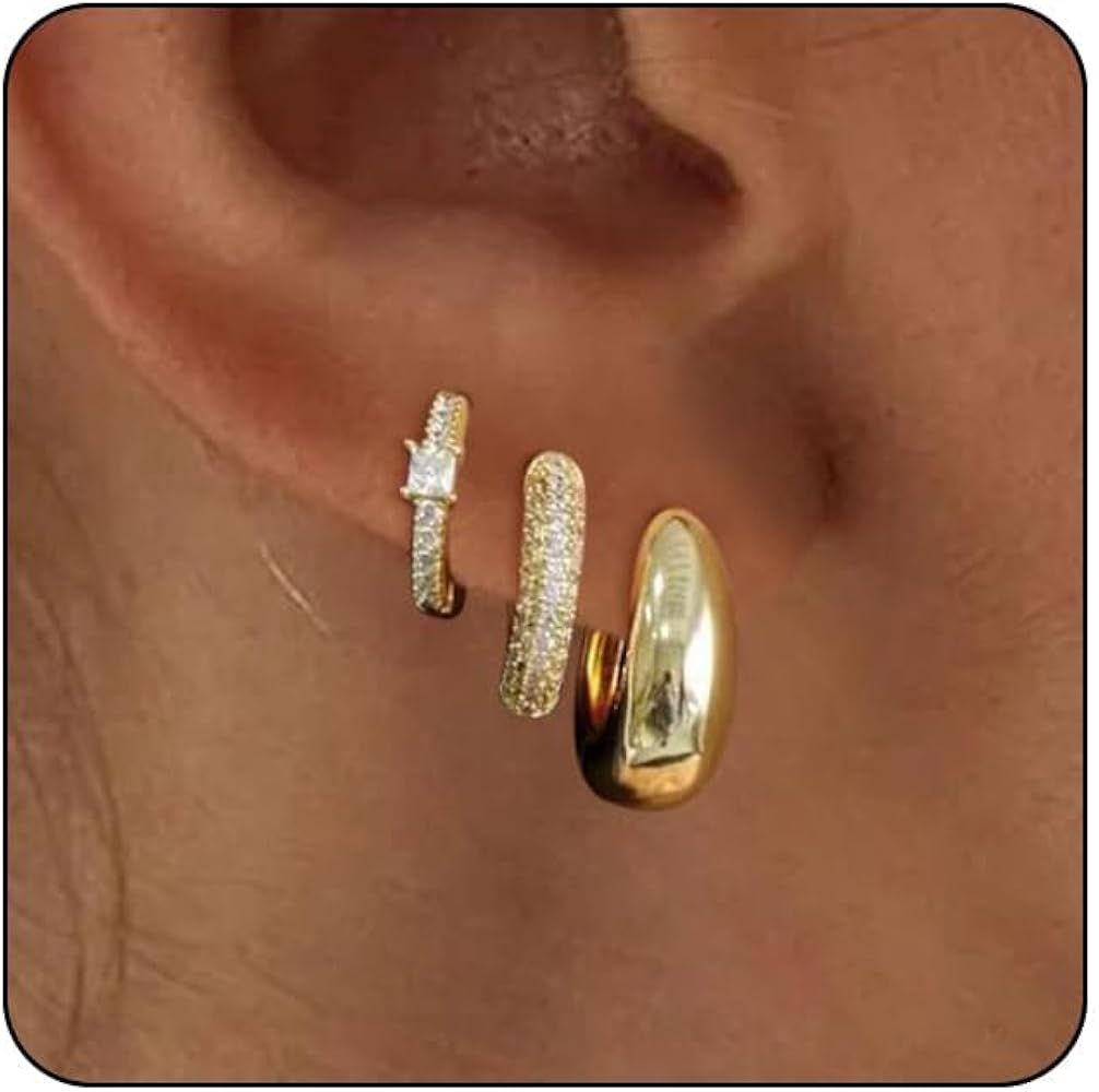 Sewyer 14K Gold Plated Hoop Earrings for Women 3 Pairs Small Hoop Earrings Set Dainty Huggie Earr... | Amazon (US)