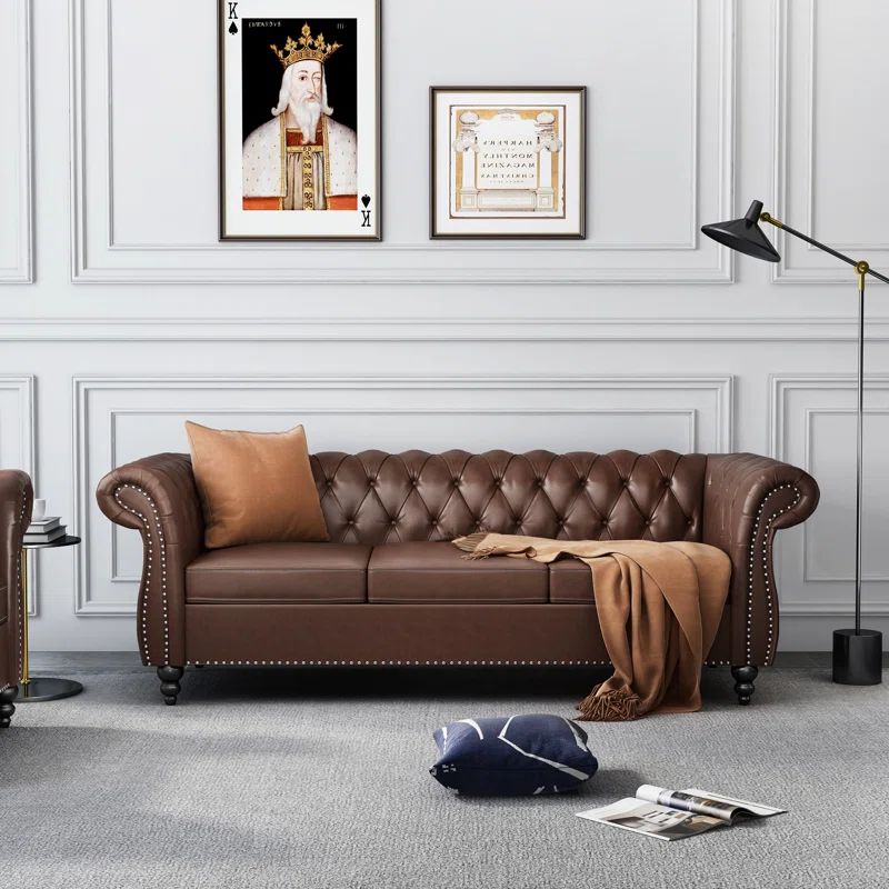 Elaiza 84.5" Faux Leather Rolled Arm Chesterfield Sofa | Wayfair North America