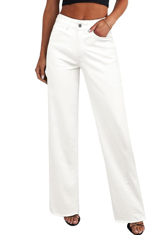 PRETTYGARDEN Wide Leg Jeans for Women Trendy 2025 High Waisted Stretchy Baggy Raw Hem Denim Palaz... | Amazon (US)