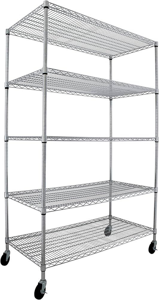 48 x 24 x 76, 4000 LBS, Commercial Metal Shelves for Storage with Wheels for Garage Shelving, 5 T... | Amazon (US)