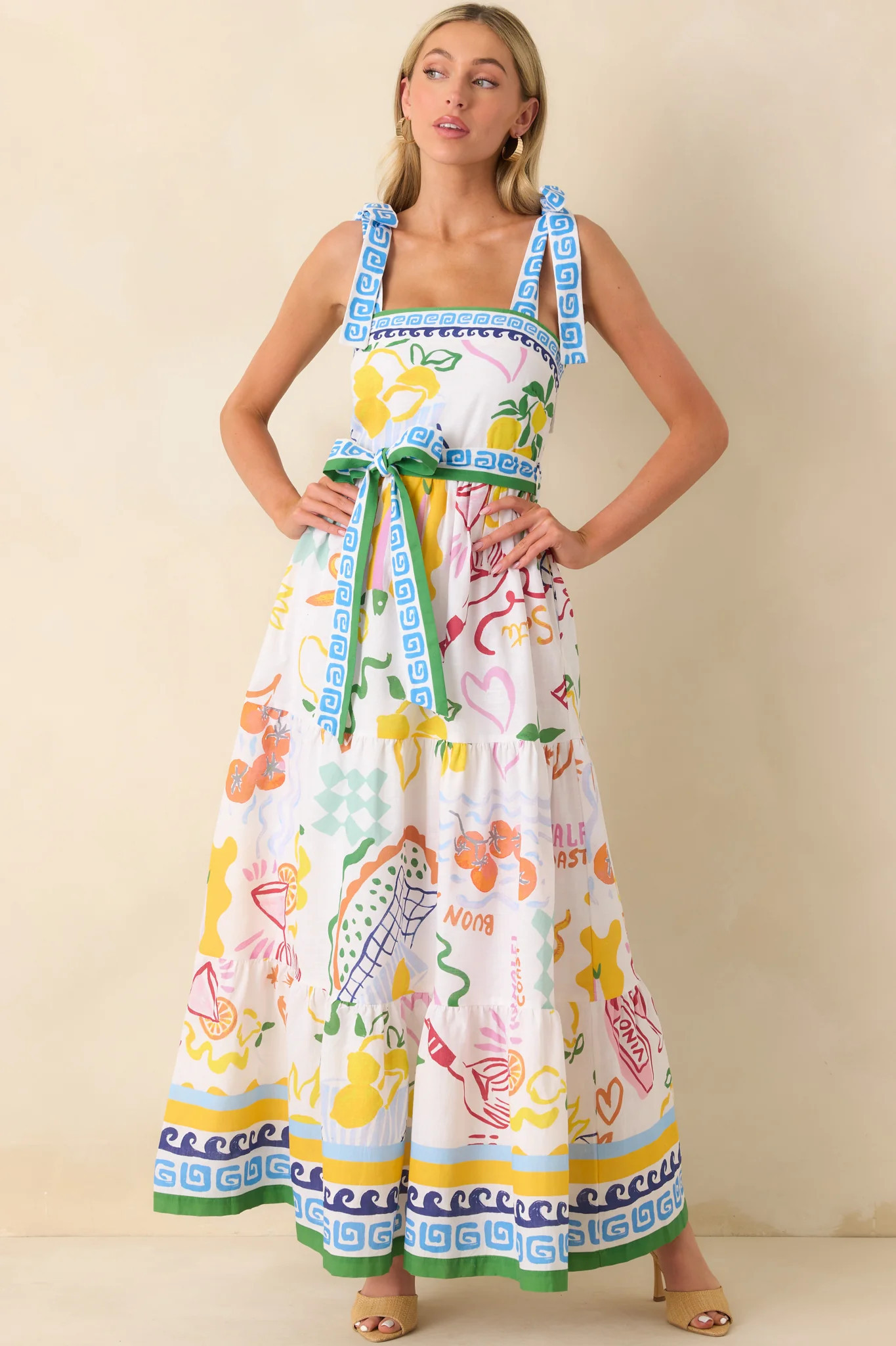 Prosperina Gemma Multi Print Linen Blend Maxi Dress | Red Dress