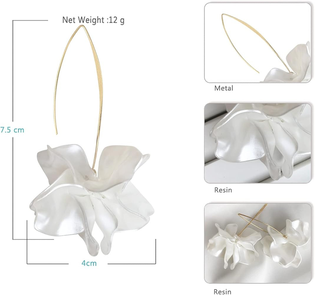 Handmade Bohemian Acrylic Large Flower Dangle Drop Earrings Unique Resin Tiered Petal Flower Line... | Amazon (US)
