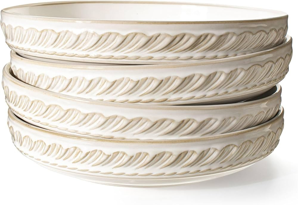 Artena Pasta Bowls, 50oz Large Salad Serving Bowls, 9.75'' Plates Bowls Set of 4, Big White Ceram... | Amazon (US)