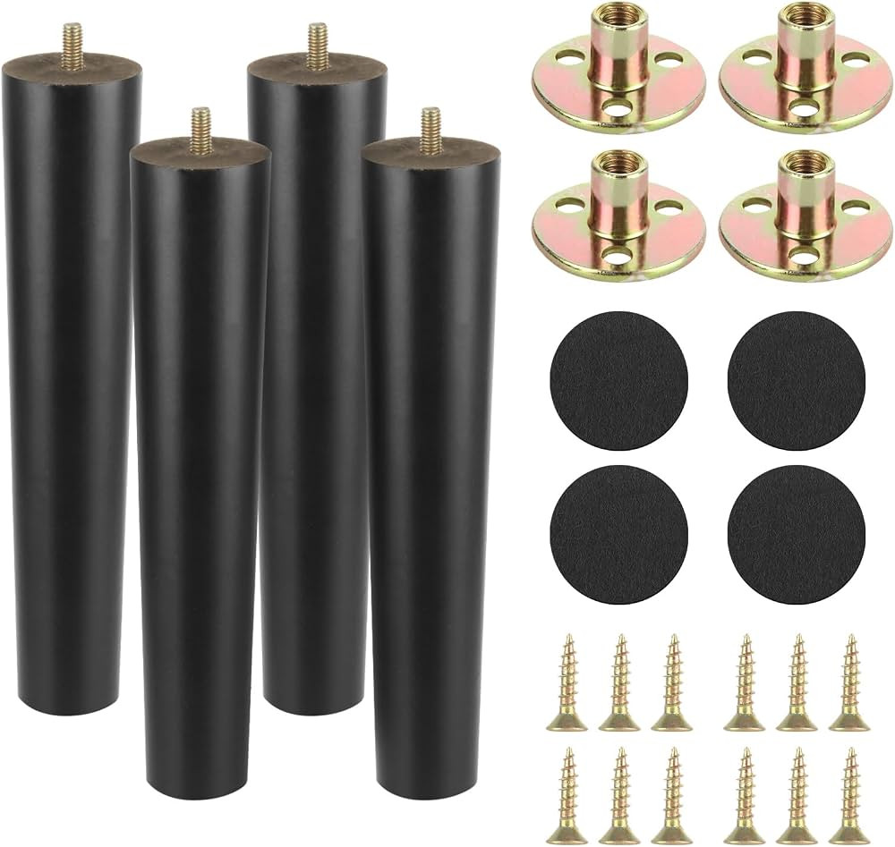 MUXHEL 4 Pcs 12 Inch Furniture Legs, Black Solid Wood Table Legs 12 Inch, Round Couch Legs Cabine... | Amazon (CA)