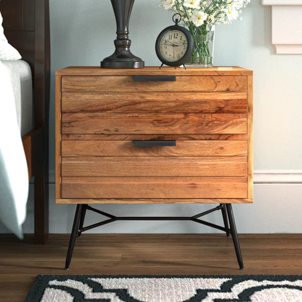 Liddell 2 - Drawer Solid Wood Nightstand in Brown/Black | Wayfair North America