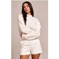 Petite Cream Knit High Neck Crop Sweater | PrettyLittleThing US