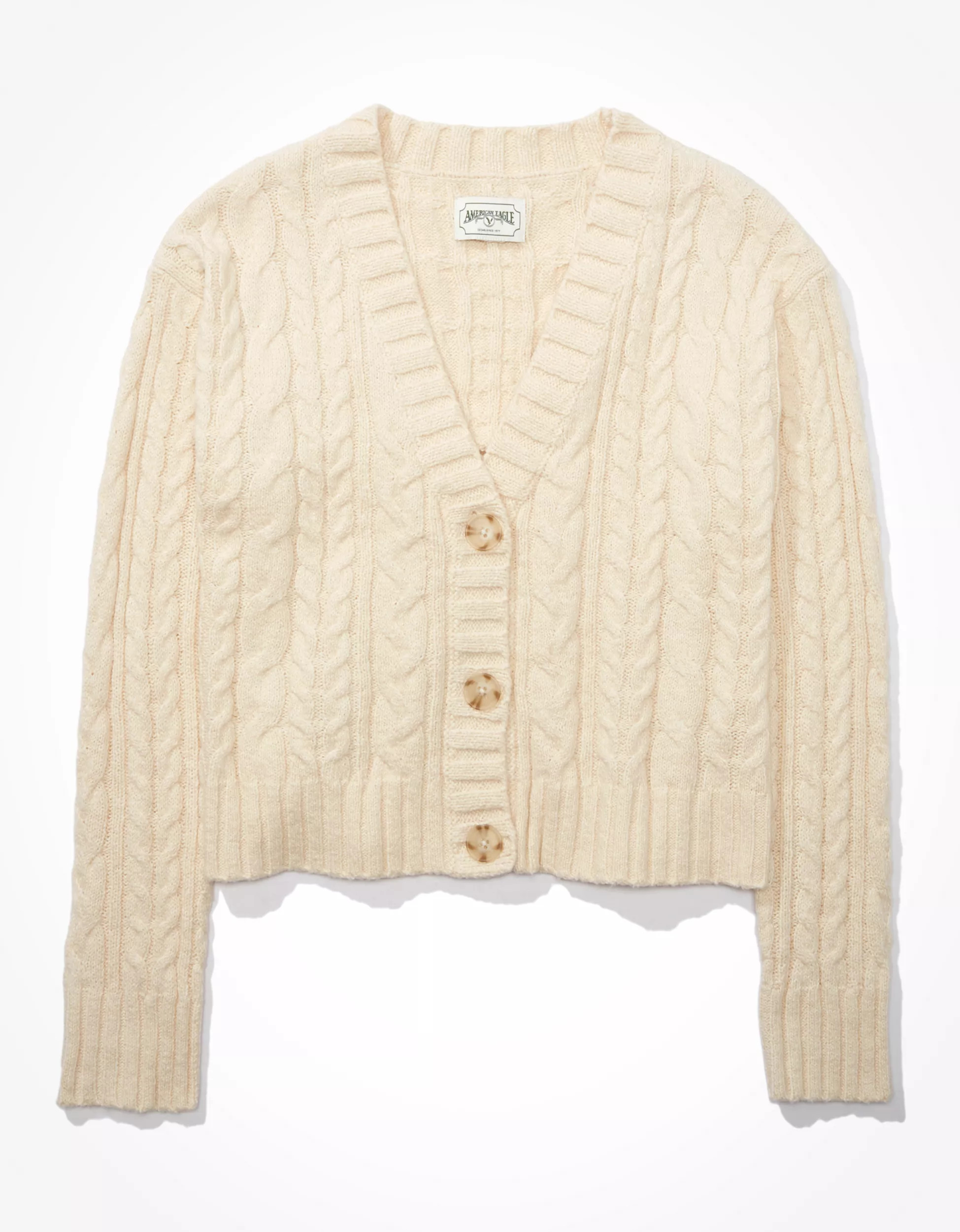AE Cropped Cable Knit Cardigan | American Eagle Outfitters (US & CA)