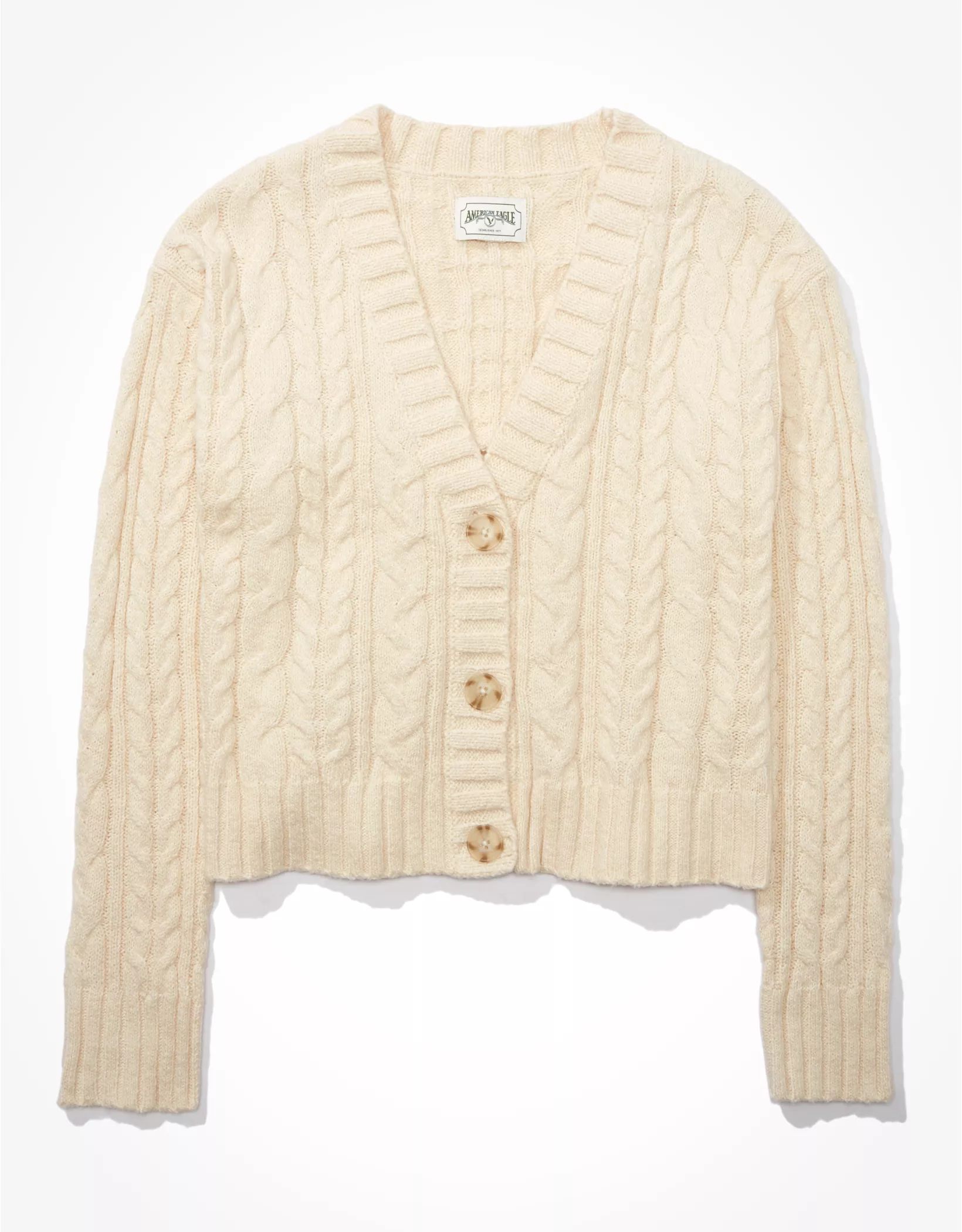AE Cropped Cable Knit Cardigan | American Eagle Outfitters (US & CA)