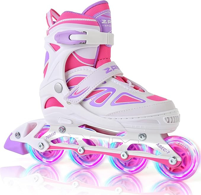 2PM SPORTS Vinal Girls Adjustable Flashing Inline Skates, All Wheels Light Up, Fun Illuminating S... | Amazon (US)