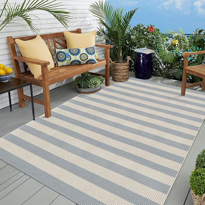 Striped Outdoor Area Rug 5'x7' Outdoor Rug, Washable Patio Rug Farmhouse Cotton Woven Bedroom Rug... | Amazon (US)