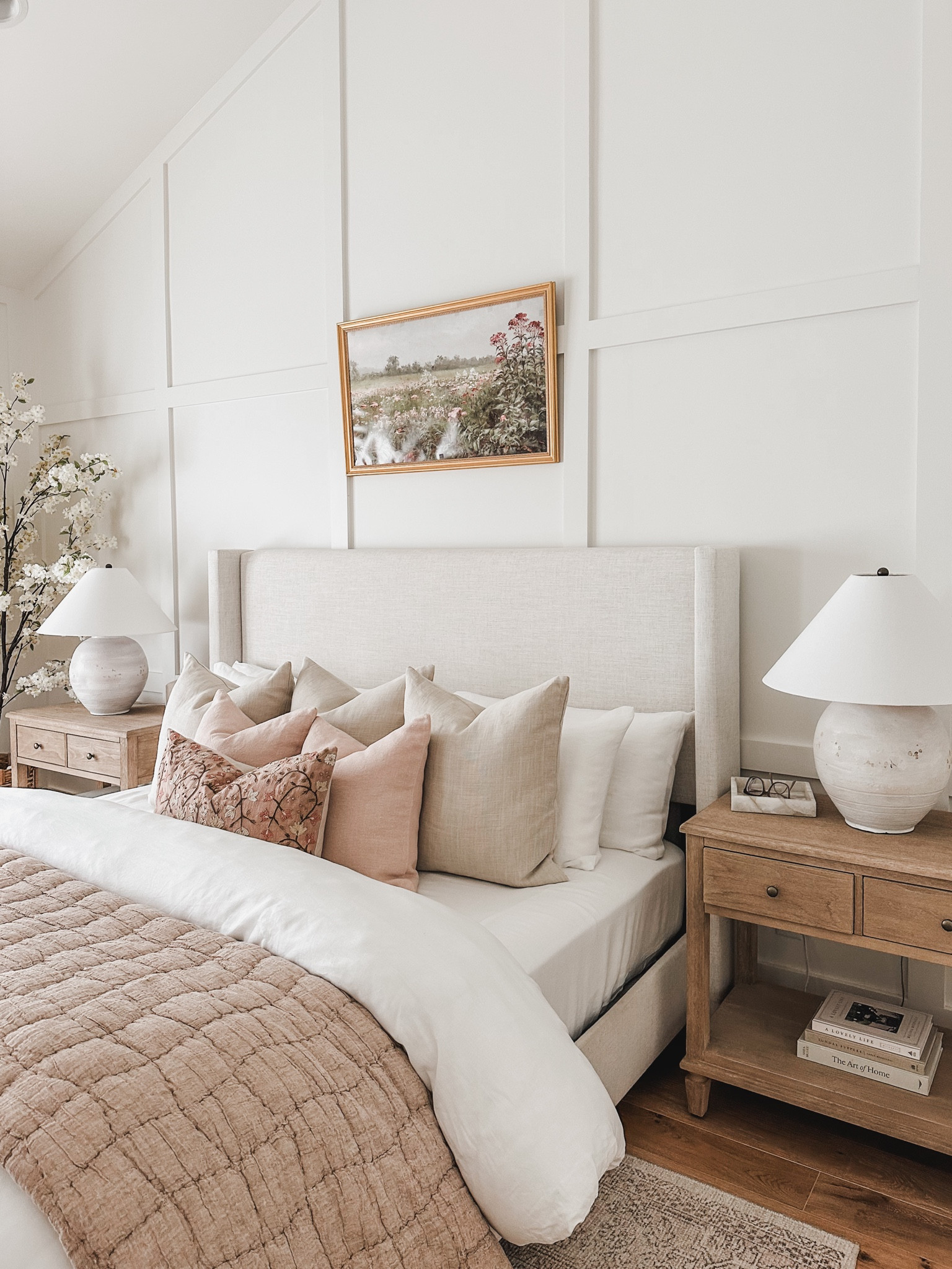 Pottery Barn style bedding with oversized throw pillows, cozy linen duvet cover, and pops of pink!

Bedroom refresh, cozy bedding, throw pillow, Pottery Barn style, light and bright, canvas art, furniture favorites, nightstand, finds lamp favorites, faux, cherry tree, marble tray, cozy bedding, throw blanket, aesthetic home, neutral style, shop the look!

#LTKSeasonal #LTKStyleTip #LTKHome