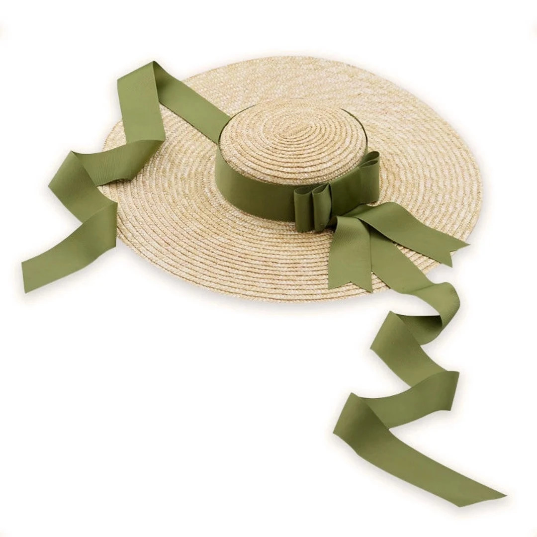 Gorgeous Olive-green Ribbon Flat-topped Princess French Equestrian Competition Women Straw Hat - ... | Etsy (US)