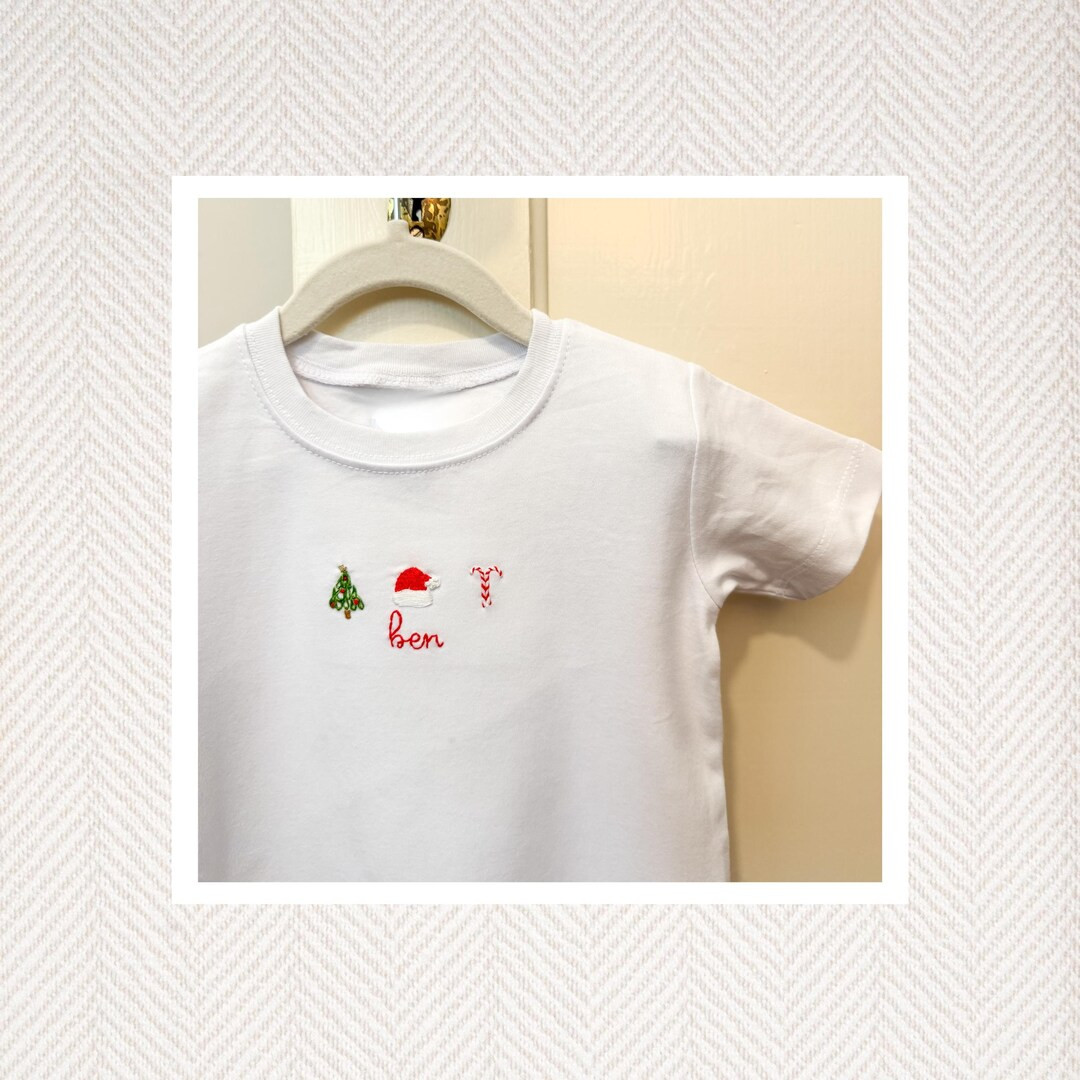 Custom Hand Embroidered Christmas Shirt, Handstitch, Toddler Boy, Christmas, Merry Christmas, Can... | Etsy (US)