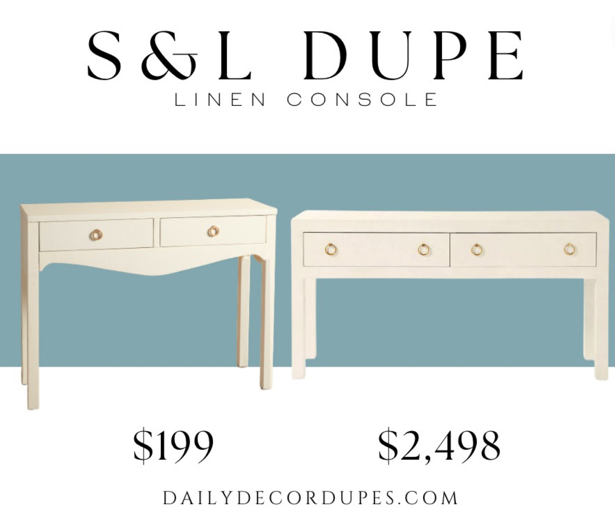 Serena & Lily linen driftway console dupe! Amazing dupe for Serena and Lilly's driftway console table in the chalk ivory white linen color. Dupe is only $199 with free shipping and has the same double drawer with gold ring drawer pulls. The dupe has a pretty scallop front and sides detail. Beautiful textured console linen cloth blake driftaway 2 drawer console. Dupe dupes more affordable option find replica copy cat similar look for less budget friendly affordable cheap cheaper beautiful pretty. Love dupes like these? I share multiple every day in my Facebook group “DAILY DECOR DUPES”#LTKunder100 
UPDATE: CONSOLE SOLD OUTT

#LTKhome #LTKsalealert