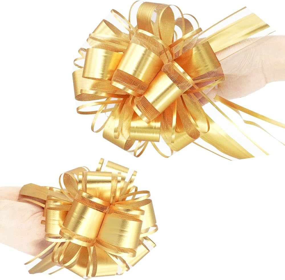 Pull Bows for Gift Wrapping, 10 PCS Different Sizes Gold Gift Bow for Birthday, Christmas, and Ne... | Amazon (US)