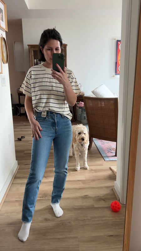 Tee size xs
Jeans size 23 I’m 5’1” so these are full length on me

Levi’s icon, Levi’s wedgie, jeans under $100, Amazon jeans, petite, over 30, casual, striped tee, marine layer 

#LTKfindsunder50 #LTKVideo #LTKfindsunder100