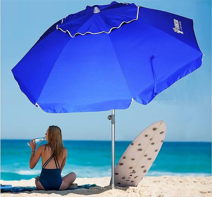 AMMSUN 6.5ft Beach Umbrella with Stand Removable Fork Anchor and Push Button Tilt, UPF 50+, Ideal Um | Amazon (US)