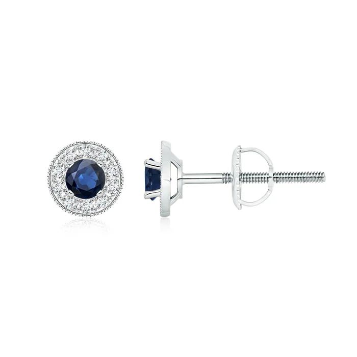 Blue Sapphire Margarita Stud Earrings with Diamond Halo  | Angara | Angara