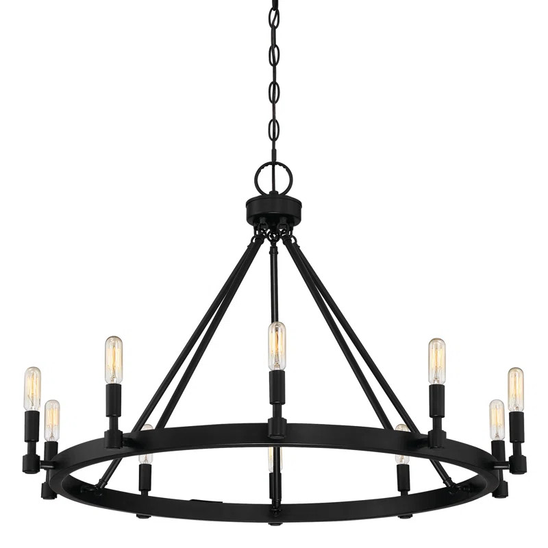 Black Drubin 10-Light Candle Style Wagon Wheel Chandelier | Wayfair North America