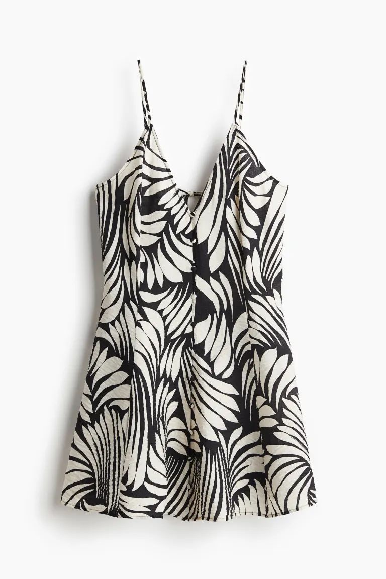 A-line Slip Dress - V-neck - Sleeveless - Black/patterned - Ladies | H&M US | H&M (US + CA)