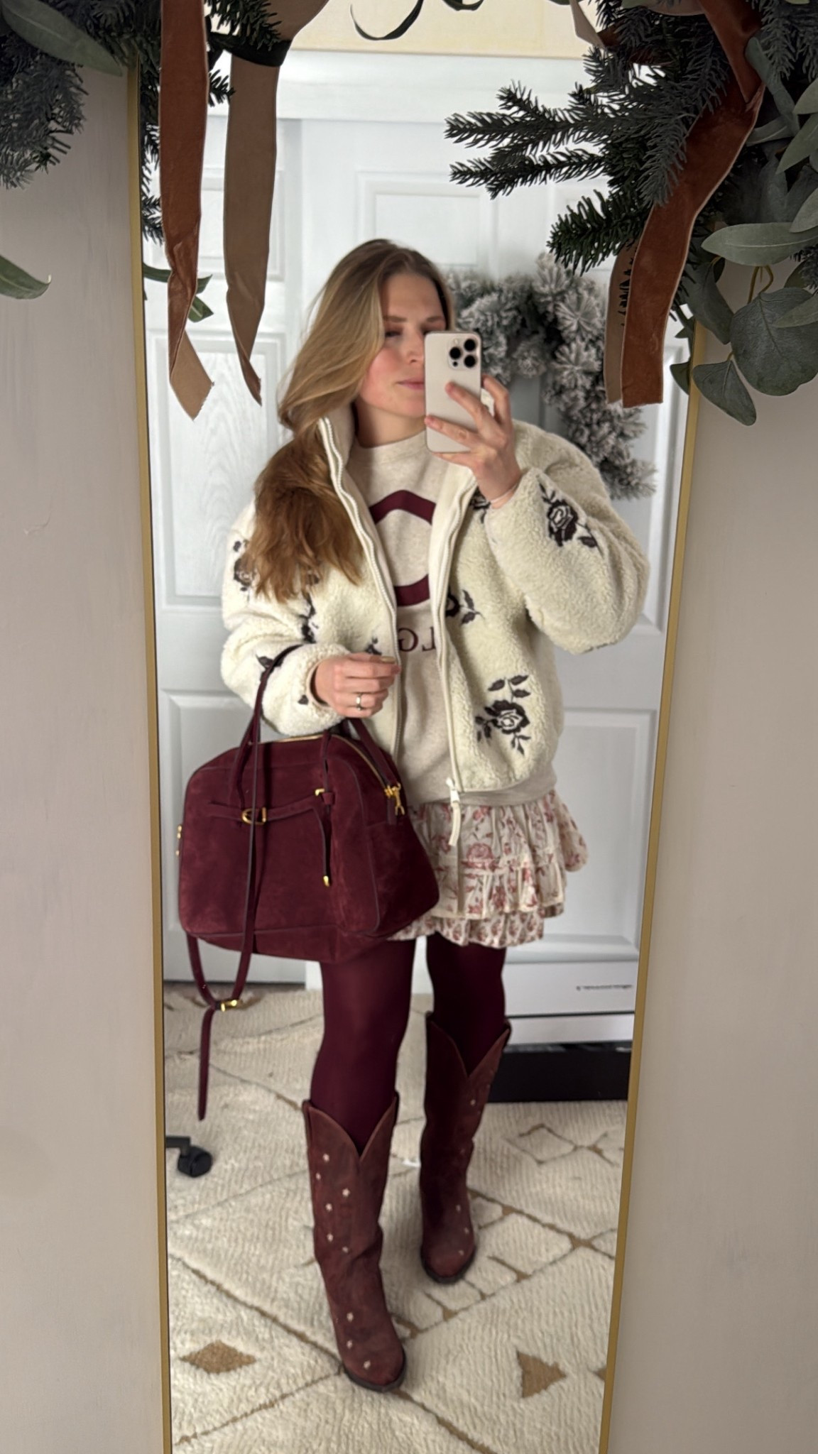 Dopamine dressing ✨ 

Suede bag, cowgirl boots, burgundy boots, skirt 

#LTKSeasonal #LTKootd