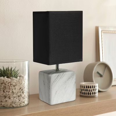 Petite Marbled Ceramic Table Lamp with Fabric Shade Black - Simple Designs: Modern Desk Light, ETL Listed, No Assembly Required | Target