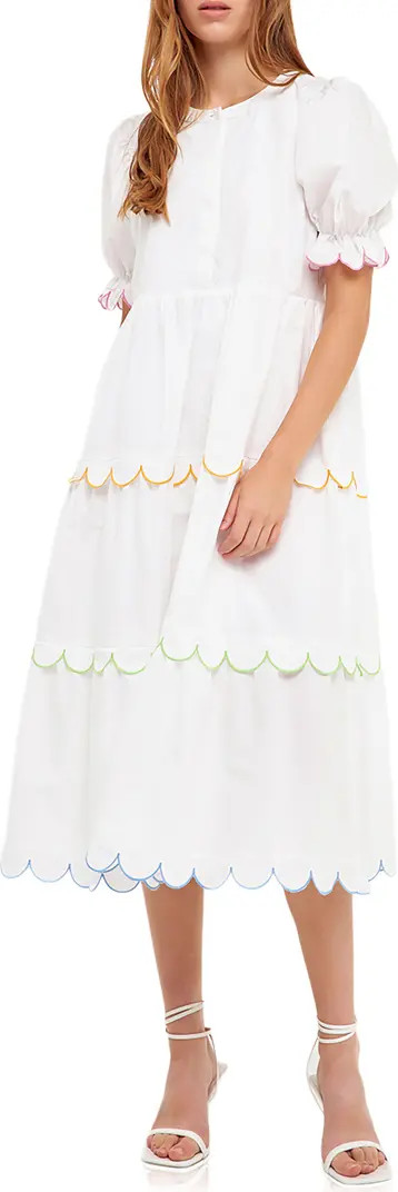 Contrast Scalloped Trim Cotton Midi Dress | Nordstrom
