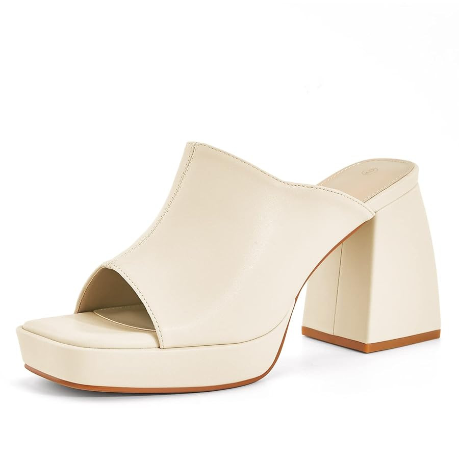 Coutgo Womens Chunky Platform Mules Sandals Slip On Block Heels Square Toe High Heeled Dress Shoe... | Amazon (US)