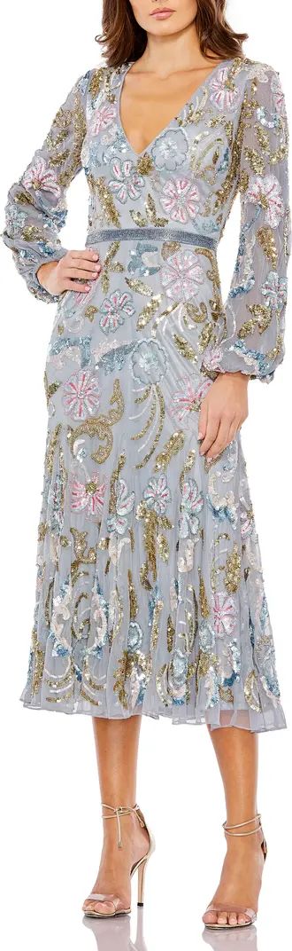 Mac Duggal Floral Sequin Long Sleeve A-Line Cocktail Dress | Nordstrom | Nordstrom
